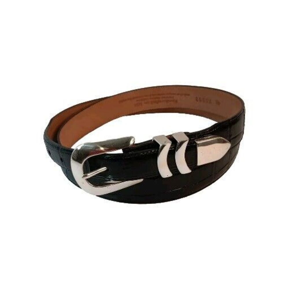 Onyx by Brighton Black Croc Embossed Leather Men’s Belt Silver Buckle Size 48